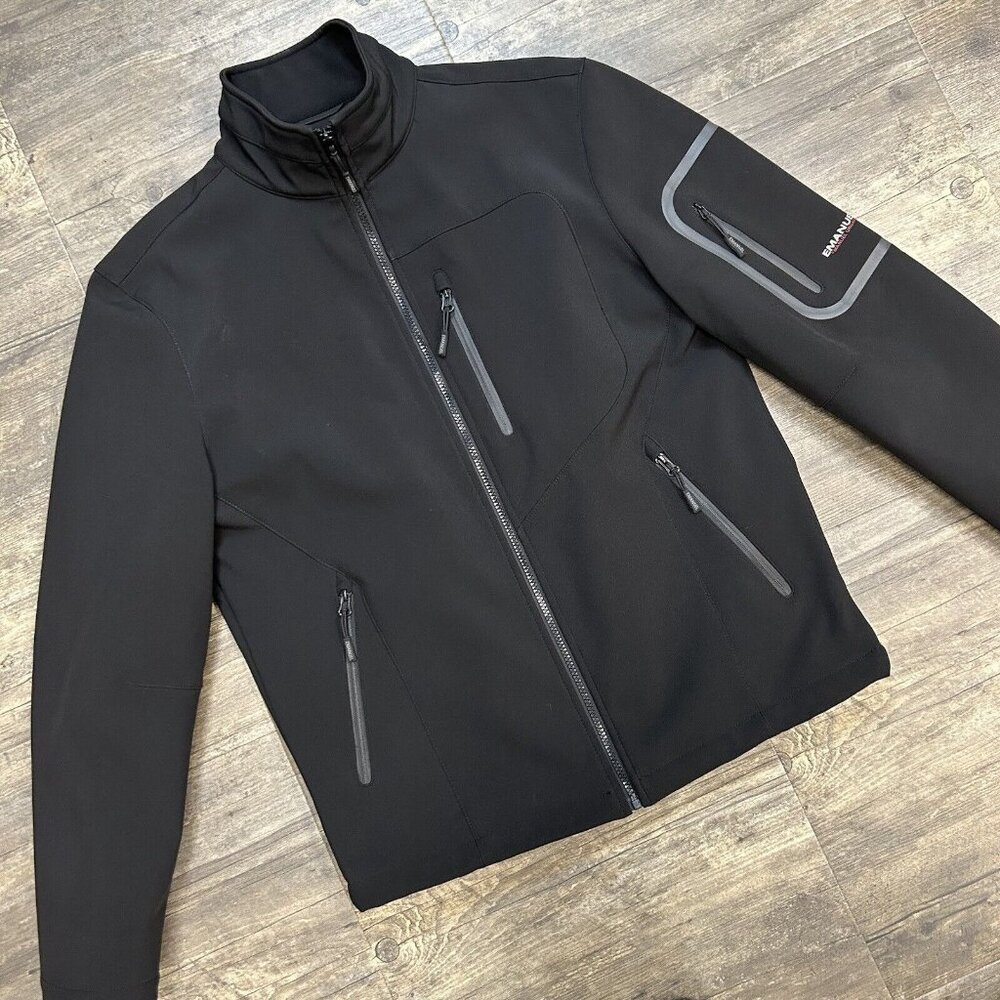 Emanuel Ungaro Men Softshell Jacket Size Medium Black Full Zip Water Repel